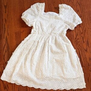 ZARA Girls White Eyelet Puff-Sleeve Dress with Elastic Waist - Sz. 9, 13/14